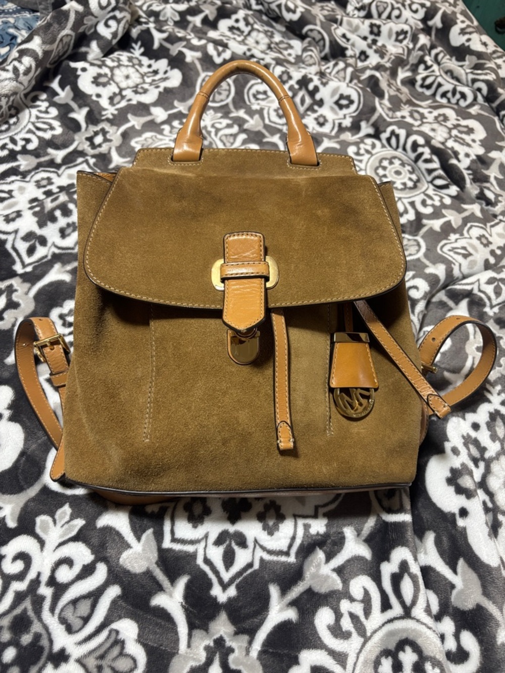 Michael Kors Brown Suede Backpack with Tan Leather Trim